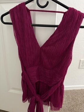 NWOT Rachel Zoe Pleated Deep V Sleeveless Blouse in Berry